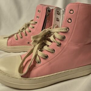 Trendy Pink Ankle Boots with Cream Accents